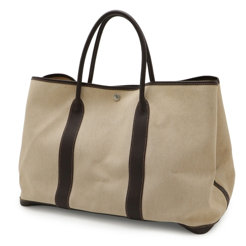 HERMES Garden MM Tote Bag, Handbag, Shoulder Tote, Toile H Leather, Beige, Da... - Picture 3 of 9